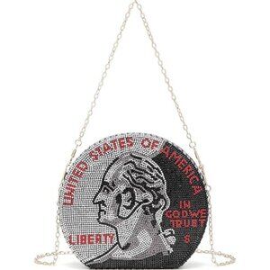 Quarter Coin Purse Handbag Rhinestone Evening Clutch Bag Money Shoulder Strap